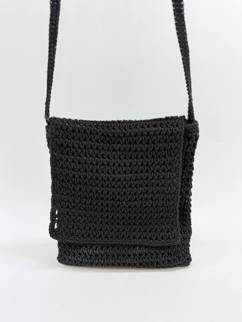 Xhilaration Black Crochet Crossbody Bag Woven Boho Shoulder Purse Small